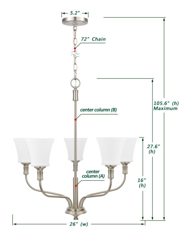 5-Light Glass Chandelier Lighting Fixture - Image 3