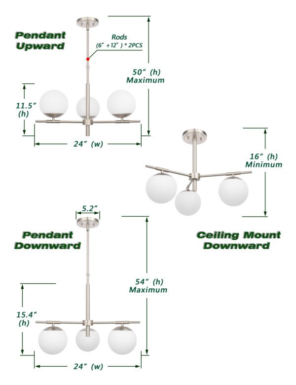 3-Light Modern Globe Pendant Lighting Fixture - Image 5