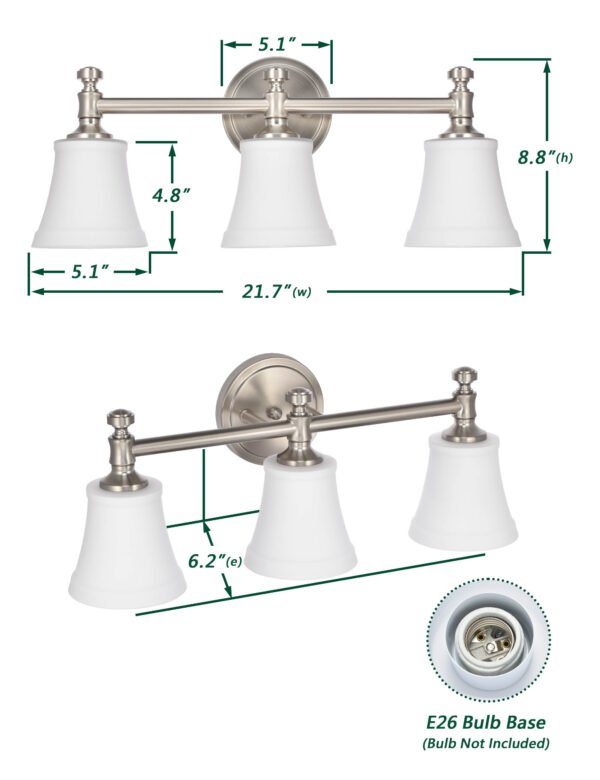 3-Light Traditional Bathroom Vanity Light Fixtures - Image 9