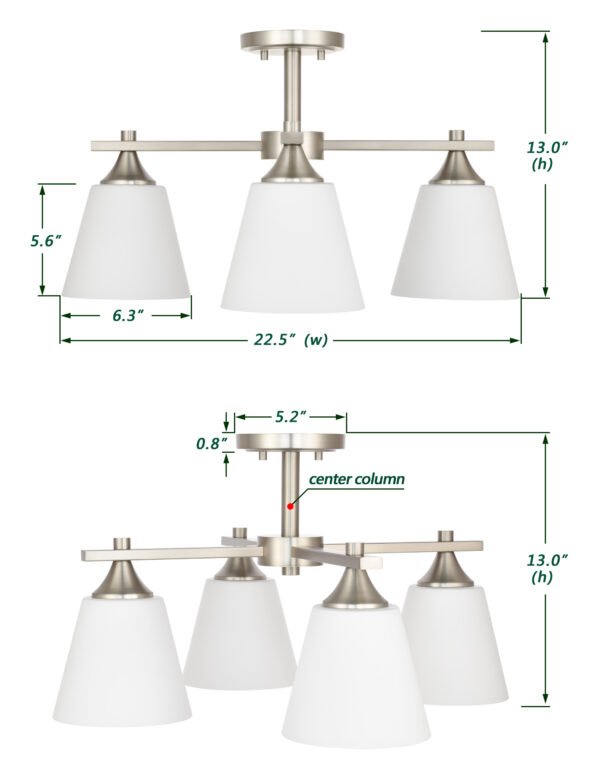 4-Light Semi Flush Mounted Ceiling Light - Image 5