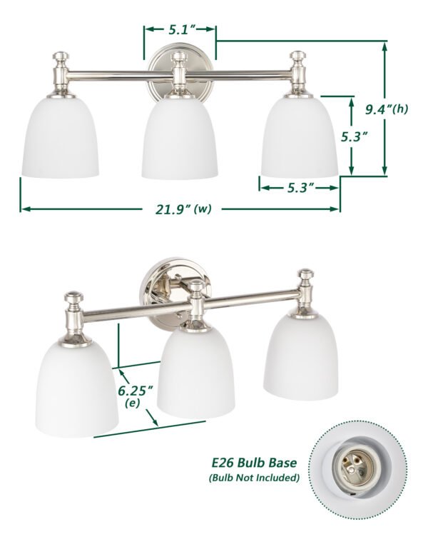 3-Light Traditional Bathroom Vanity Light Fixtures - Image 6