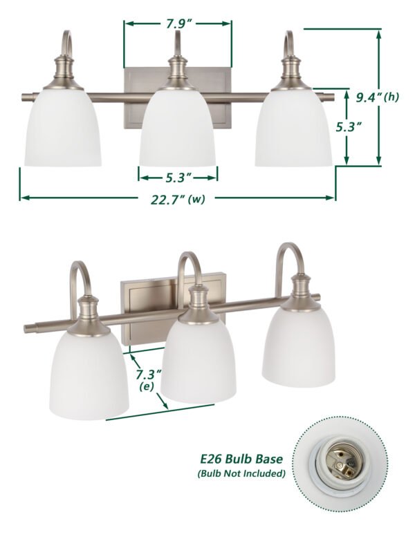 3-Light Traditional Bathroom Vanity Light Fixtures - Image 5
