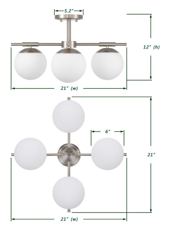 4-Light Modern Globe Semi Flush Mount Ceiling Light fixture - Image 7