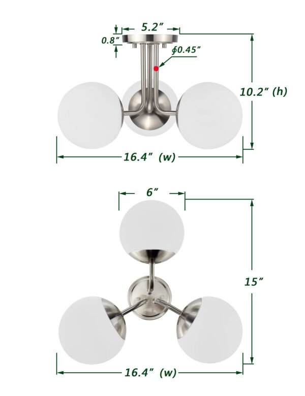 3-Light Modern Globe Semi Flush Mount Ceiling Light fixture - Image 8
